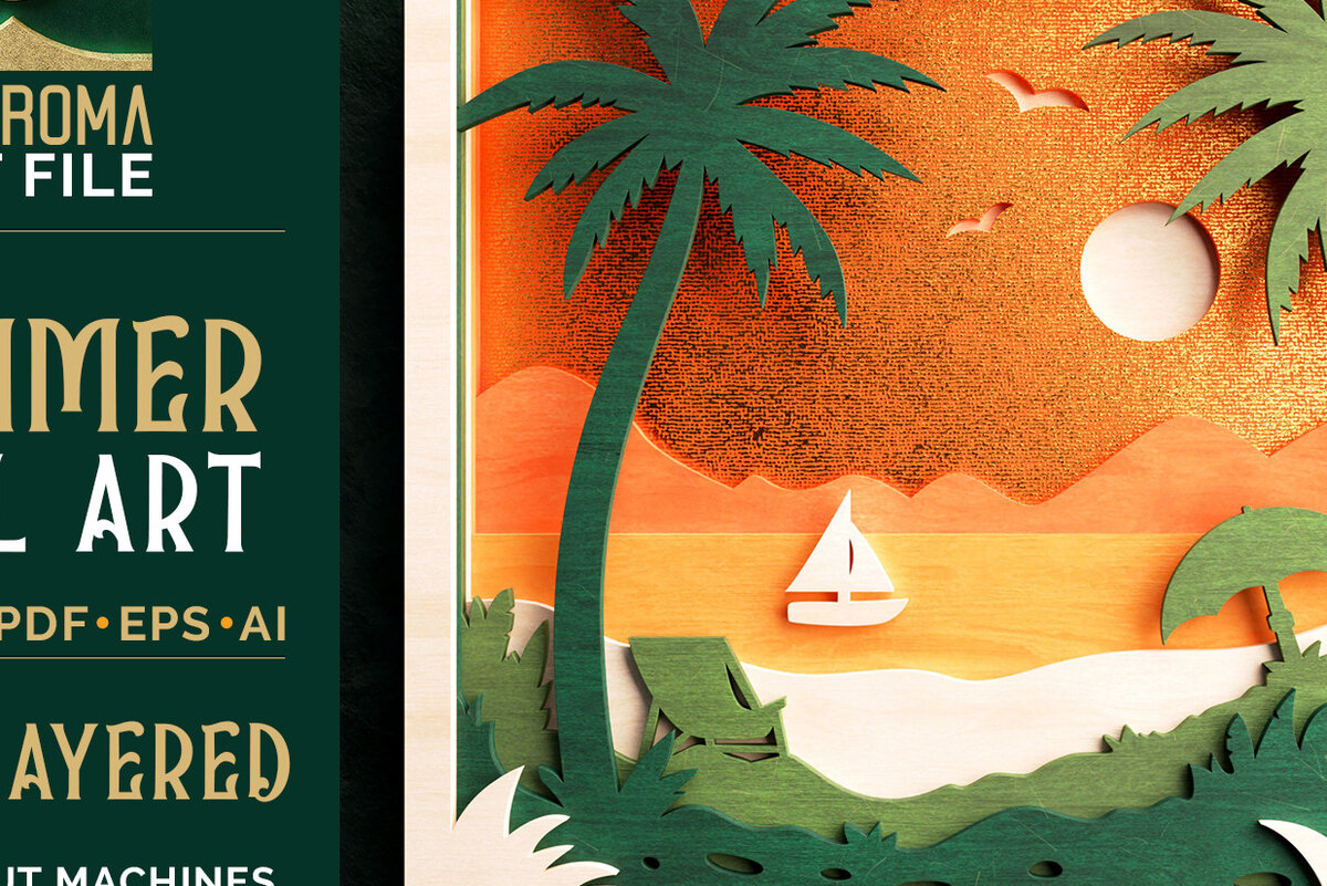 Intra απο ξύλο plywood 3mm-4mm πάχος – Αρχείο κοπής 3D Layered Summer Wall Art Δίασταση  40x30 cm INTRAFABR-64815398