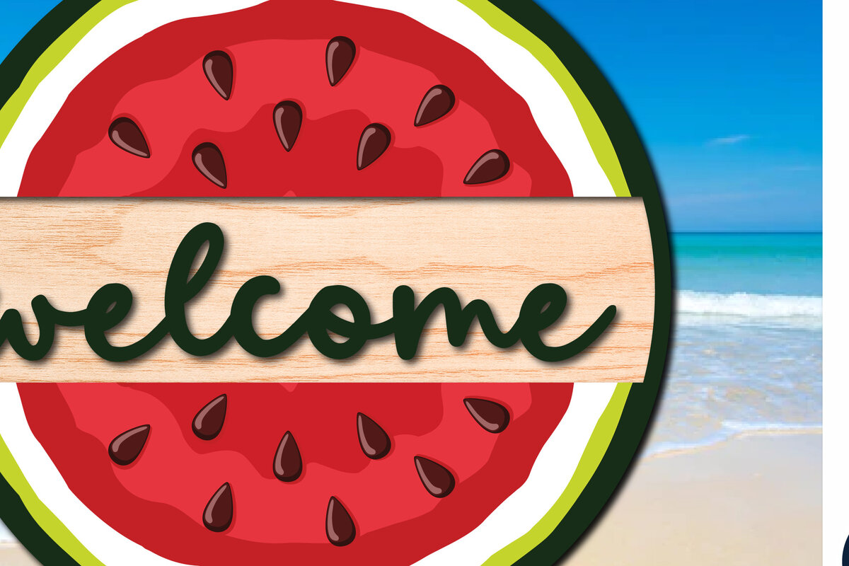 Intra απο ξύλο plywood 3mm-4mm πάχος – Καλοκαιρινή πινακίδα πόρτας καλωσορίσματος με καρπούζι Δίασταση  20x20 cm INTRAFABR-29079197