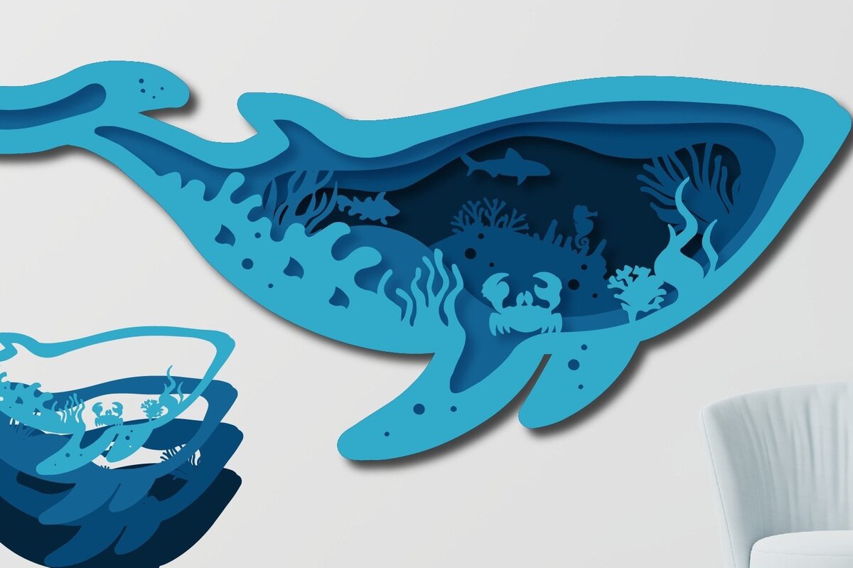 Intra απο ξύλο plywood 3mm-4mm πάχος – Αρχείο με στρώματα Summer Whale Deep Sea Δίασταση  20x20 cm INTRAFABR-33220526