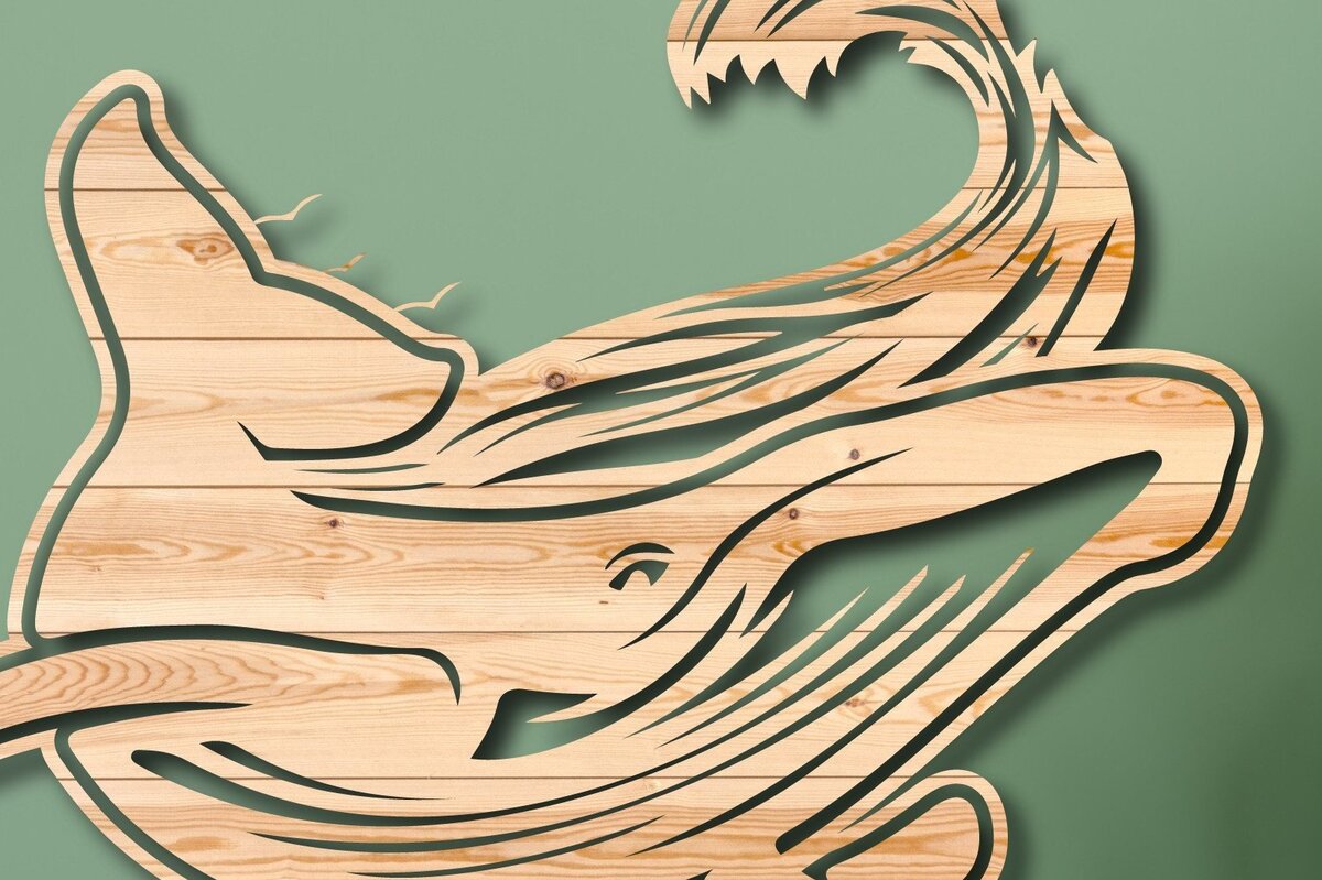 Intra απο ξύλο plywood 3mm-4mm πάχος – Summer Whale Wave Single Layer Laser Δίασταση  20x20 cm INTRAFABR-33221556