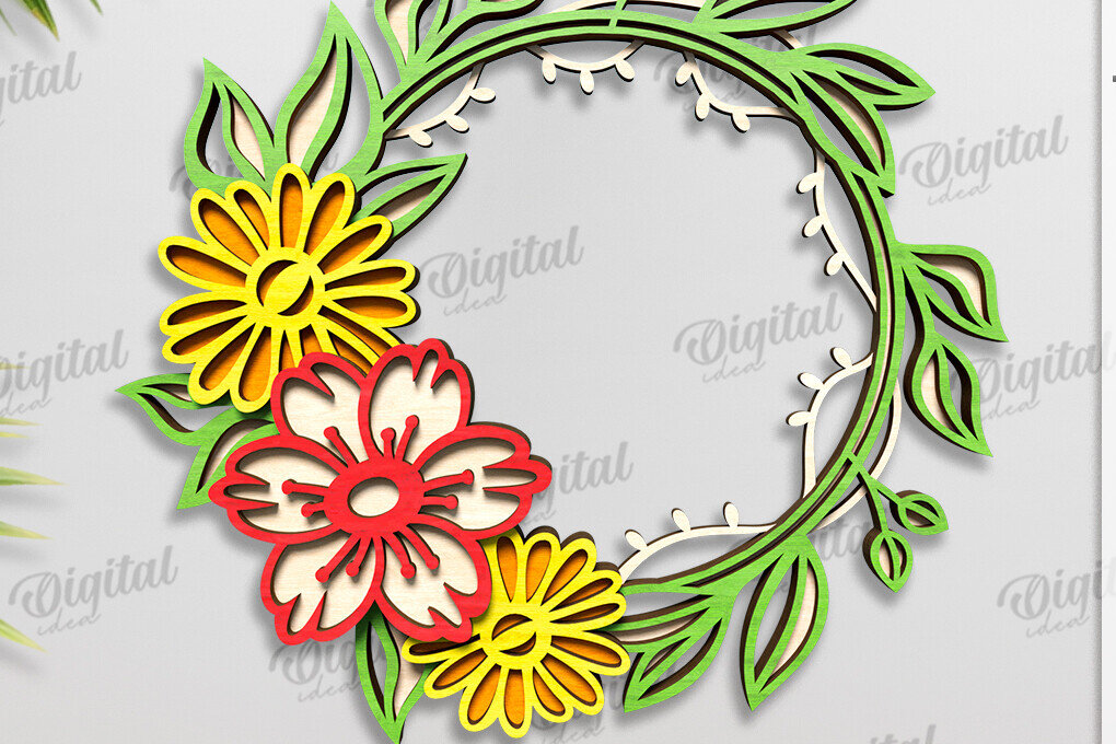 Intra απο ξύλο plywood 3mm-4mm πάχος – Καλοκαιρινό στεφάνι κοπής με λέιζερ Δίασταση  20x20 cm INTRAFABR-123565451