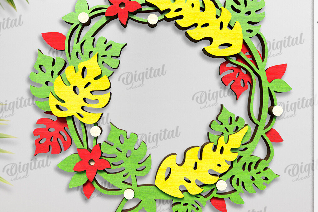 Intra απο ξύλο plywood 3mm-4mm πάχος – Καλοκαιρινό στεφάνι κοπής με λέιζερ Δίασταση  20x20 cm INTRAFABR-123565462