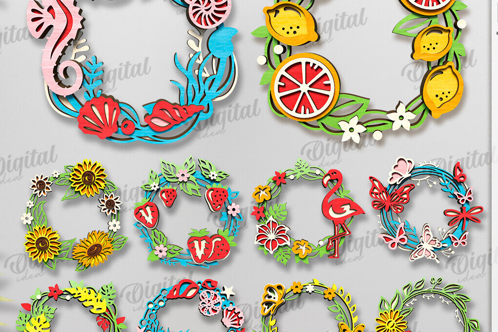 Intra απο ξύλο plywood 3mm-4mm πάχος – Καλοκαιρινά Στεφάνια Πακέτο κοπής με λέιζερ Δίασταση  20x20 cm INTRAFABR-123422457