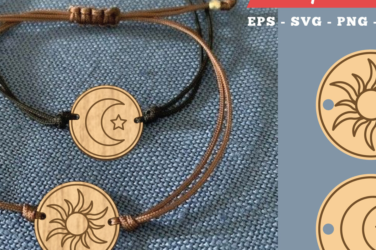 Intra απο ξύλο plywood 3mm-4mm πάχος – Βραχιόλι για ζευγάρια με λέιζερ Sun and Moon Δίασταση  20x20 cm INTRAFABR-105468483