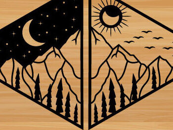Intra απο ξύλο plywood 3mm-4mm πάχος – Τέχνη τοίχου με λέιζερ Sun and Moon Mountains Δίασταση  40x30 cm INTRAFABR-68575964 - Image 1