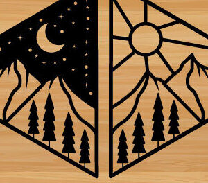 Intra απο ξύλο plywood 3mm-4mm πάχος – Τέχνη τοίχου με λέιζερ Sun and Moon Mountains Δίασταση  40x30 cm INTRAFABR-68575896