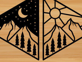 Intra απο ξύλο plywood 3mm-4mm πάχος – Τέχνη τοίχου με λέιζερ Sun and Moon Mountains Δίασταση  40x30 cm INTRAFABR-68575896 - Image 1