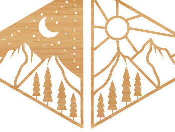 Intra απο ξύλο plywood 3mm-4mm πάχος – Τέχνη τοίχου με λέιζερ Sun and Moon Mountains Δίασταση  40x30 cm INTRAFABR-68575896 - Image 2