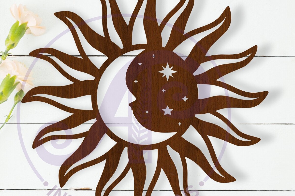 Intra απο ξύλο plywood 3mm-4mm πάχος – Σημάδι τέχνης τοίχου Ήλιου και Σελήνης, Αρχείο Δίασταση  40x30 cm INTRAFABR-115584667