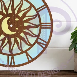 Intra απο ξύλο plywood 3mm-4mm πάχος – Αρχεία κοπής με λέιζερ ρολόι τοίχου Sun and Moon Δίασταση  40x30 cm INTRAFABR-99442228