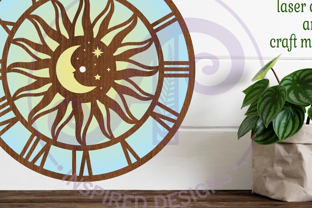 Intra απο ξύλο plywood 3mm-4mm πάχος – Αρχεία κοπής με λέιζερ ρολόι τοίχου Sun and Moon Δίασταση  40x30 cm INTRAFABR-99442228