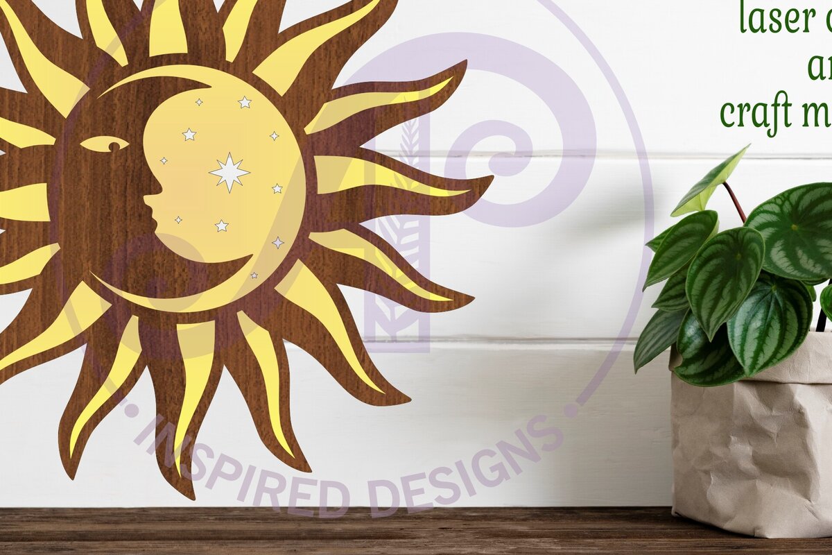 Intra απο ξύλο plywood 3mm-4mm πάχος – Σήμα τοίχου Ήλιου και Σελήνης Δίασταση 40x30 cm INTRAFABR-99745345