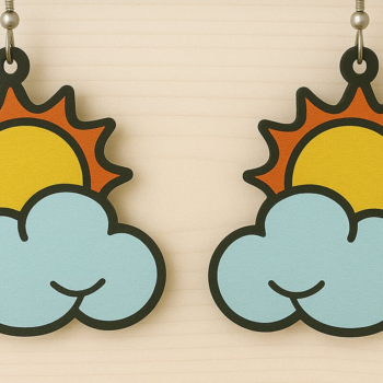 Intra απο ξύλο plywood 3mm-4mm πάχος – Sun Cloud Summer Earrings Δίασταση  5x5 cm INTRAFABR-123080685 - Image 1