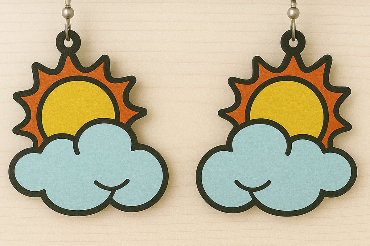 Intra απο ξύλο plywood 3mm-4mm πάχος – Sun Cloud Summer Earrings Δίασταση  5x5 cm INTRAFABR-123080685