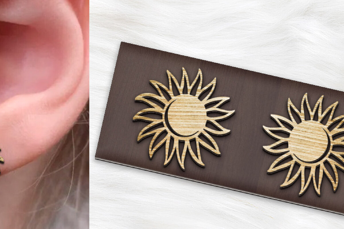 Intra απο ξύλο plywood 3mm-4mm πάχος – Σκουλαρίκια Sun Flower Cut Laser. Δίασταση  5x5 cm INTRAFABR-119217468