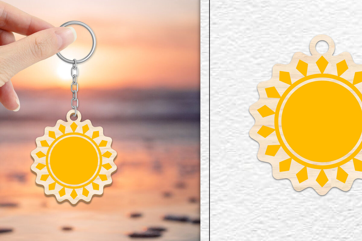 Intra απο ξύλο plywood 3mm-4mm πάχος – Κοπή Laser Μπρελόκ Sun | Καλοκαιρινό μπρελόκ Δίασταση  5x5 cm INTRAFABR-101736503