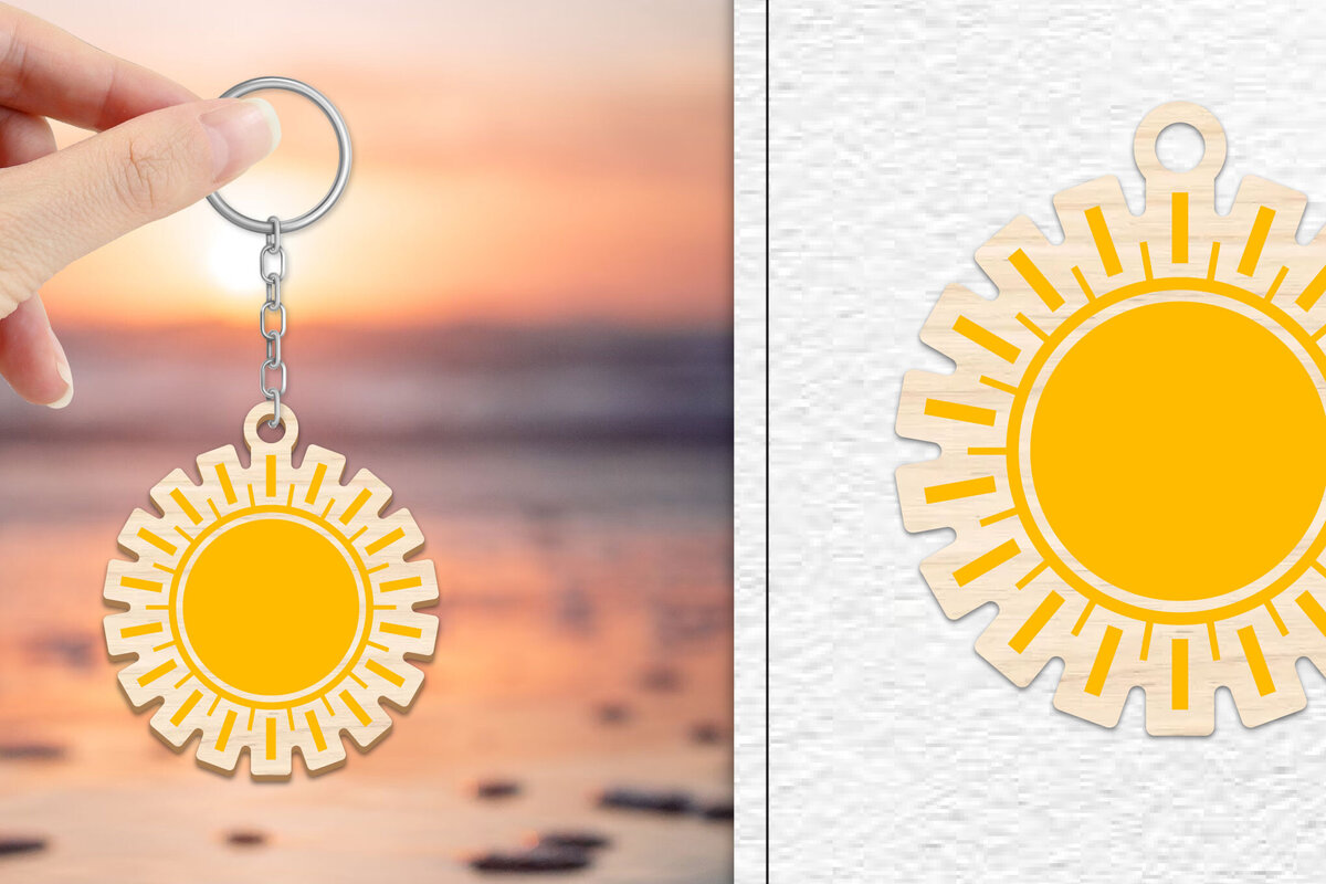 Intra απο ξύλο plywood 3mm-4mm πάχος – Κοπή Laser Μπρελόκ Sun | Καλοκαιρινό μπρελόκ Δίασταση  5x5 cm INTRAFABR-101736542