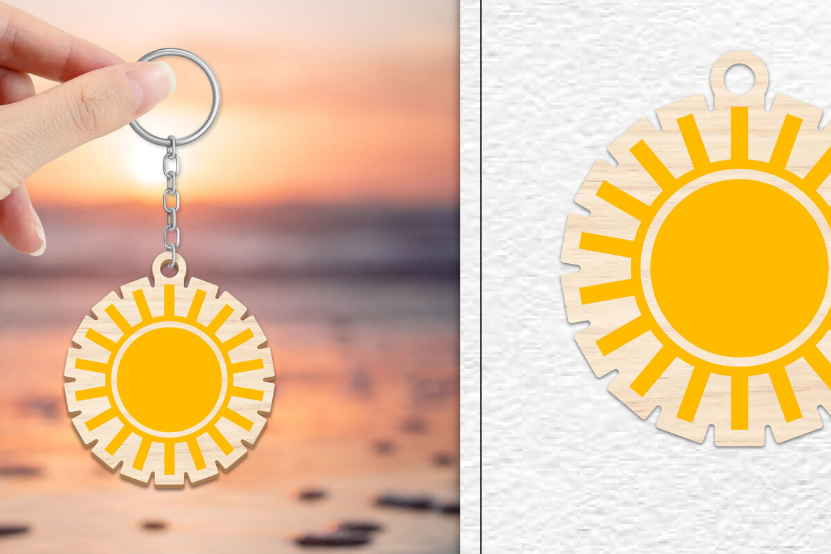 Intra απο ξύλο plywood 3mm-4mm πάχος – Κοπή Laser Μπρελόκ Sun | Καλοκαιρινό μπρελόκ Δίασταση  5x5 cm INTRAFABR-101736583