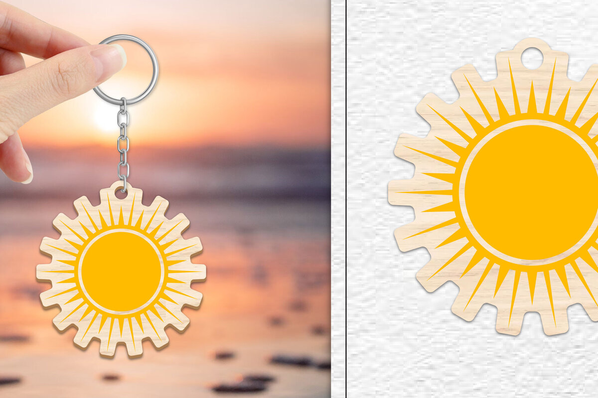 Intra απο ξύλο plywood 3mm-4mm πάχος – Κοπή Laser Μπρελόκ Sun | Καλοκαιρινό μπρελόκ Δίασταση  5x5 cm INTRAFABR-101736655