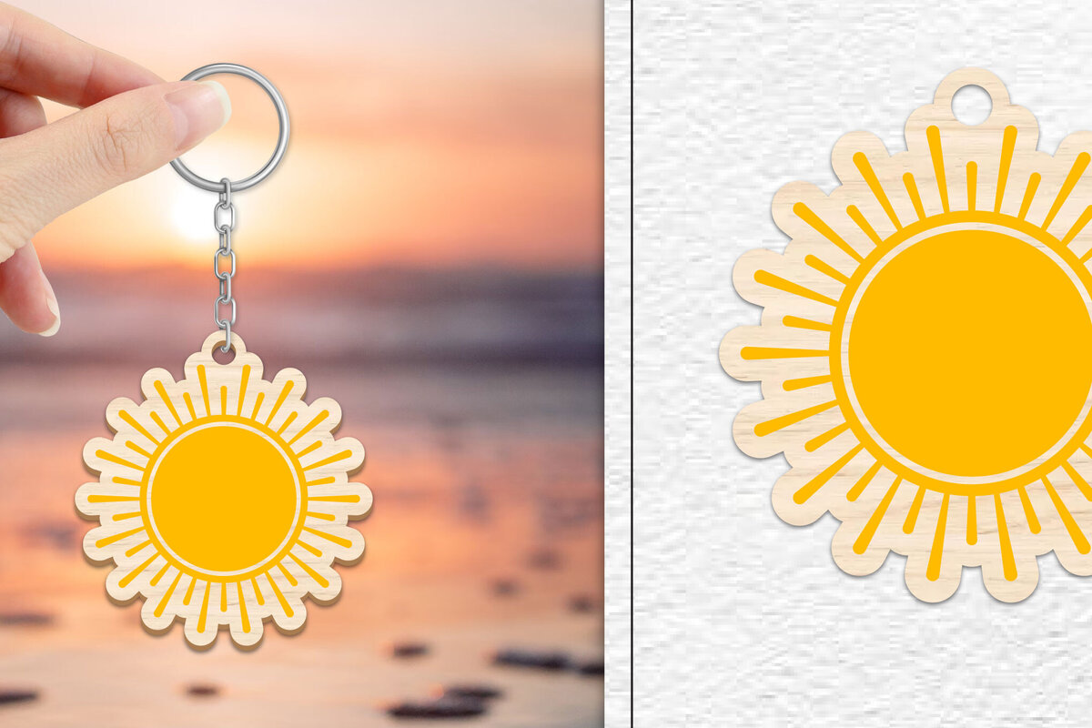 Intra απο ξύλο plywood 3mm-4mm πάχος – Κοπή Laser Μπρελόκ Sun | Καλοκαιρινό μπρελόκ Δίασταση  5x5 cm INTRAFABR-101736767