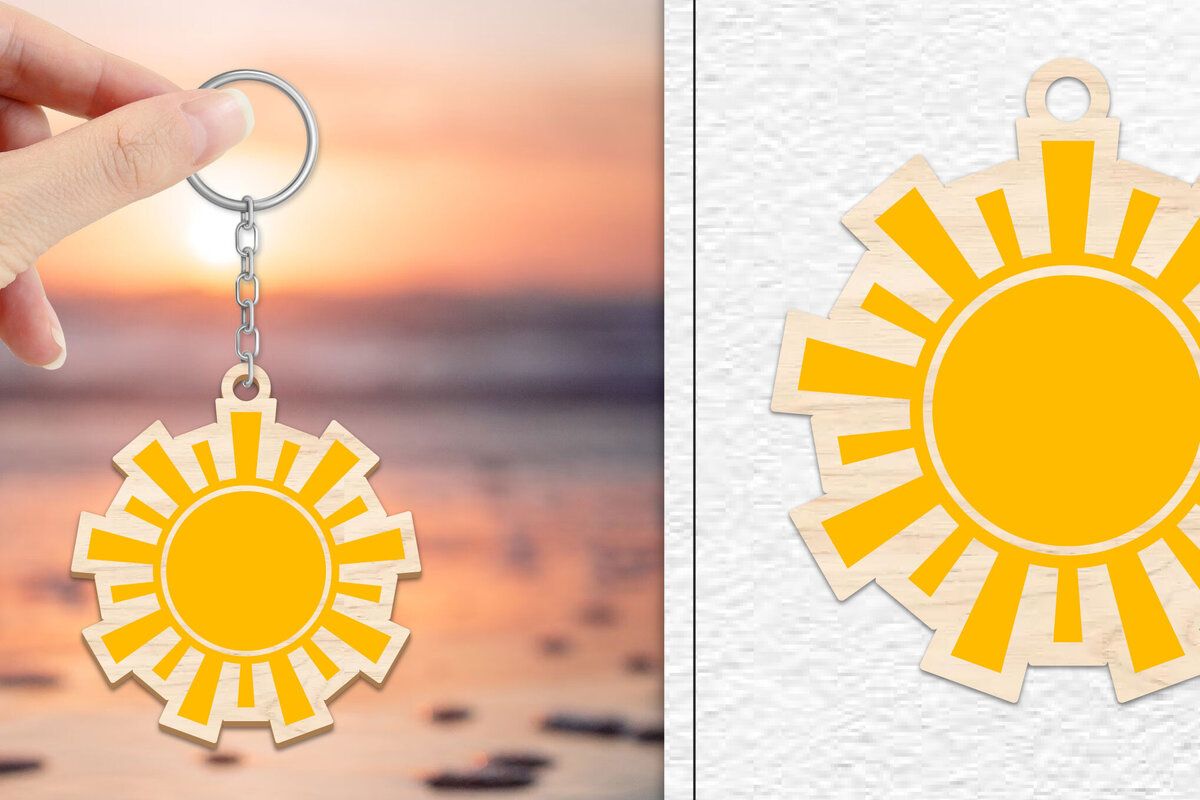 Intra απο ξύλο plywood 3mm-4mm πάχος – Κοπή Laser Μπρελόκ Sun | Καλοκαιρινό μπρελόκ Δίασταση  5x5 cm INTRAFABR-101736846