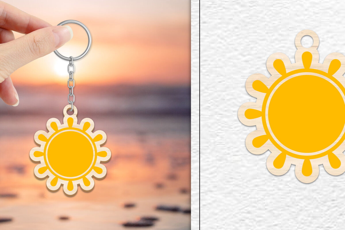 Intra απο ξύλο plywood 3mm-4mm πάχος – Κοπή Laser Μπρελόκ Sun | Καλοκαιρινό μπρελόκ Δίασταση  5x5 cm INTRAFABR-101736196