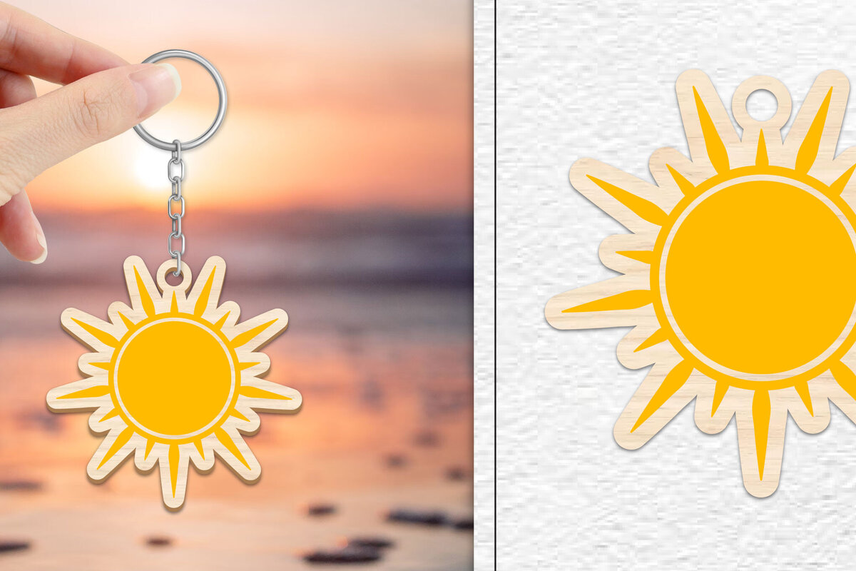 Intra απο ξύλο plywood 3mm-4mm πάχος – Κοπή Laser Μπρελόκ Sun | Καλοκαιρινό μπρελόκ Δίασταση  5x5 cm INTRAFABR-101736228