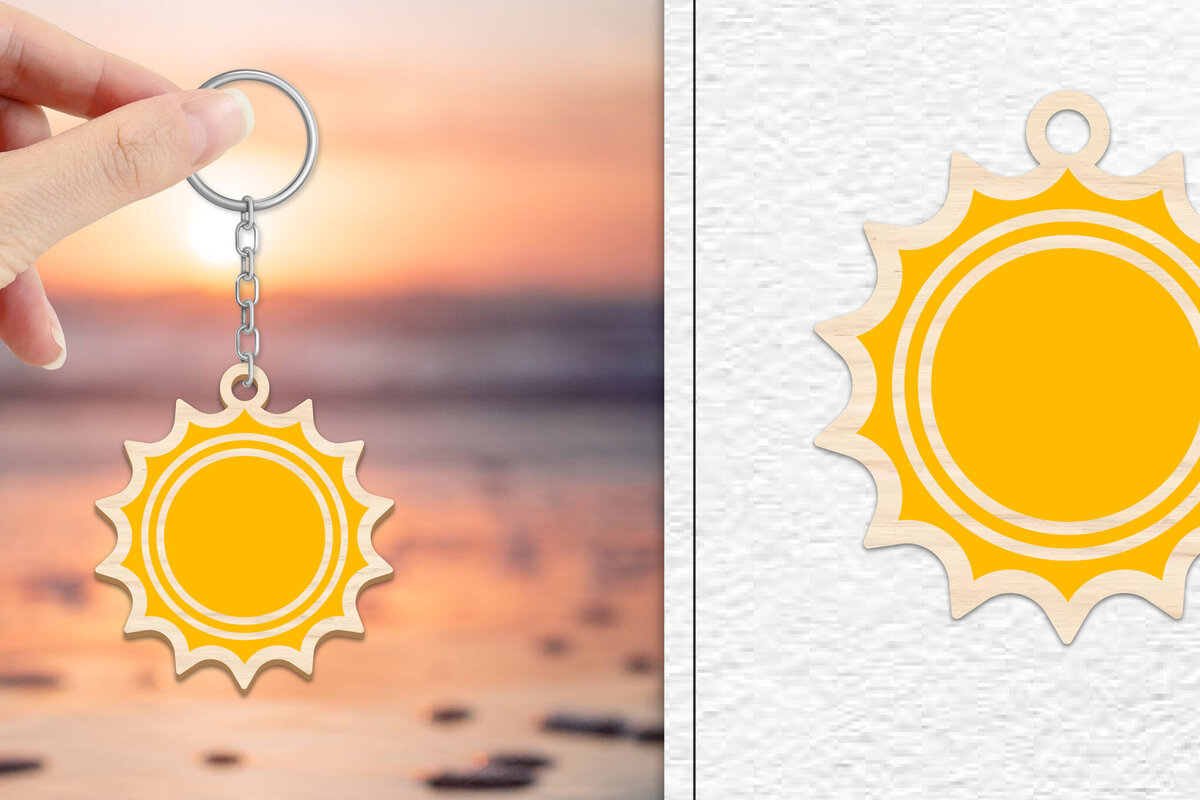 Intra απο ξύλο plywood 3mm-4mm πάχος – Κοπή Laser Μπρελόκ Sun | Καλοκαιρινό μπρελόκ Δίασταση  5x5 cm INTRAFABR-101736261