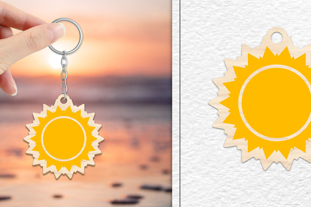 Intra απο ξύλο plywood 3mm-4mm πάχος – Κοπή Laser Μπρελόκ Sun | Καλοκαιρινό μπρελόκ Δίασταση  5x5 cm INTRAFABR-101736291