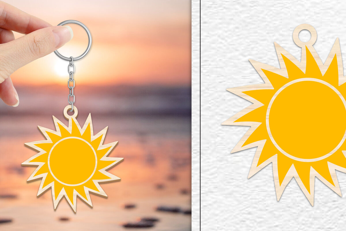 Intra απο ξύλο plywood 3mm-4mm πάχος – Κοπή Laser Μπρελόκ Sun | Καλοκαιρινό μπρελόκ Δίασταση  5x5 cm INTRAFABR-101736316