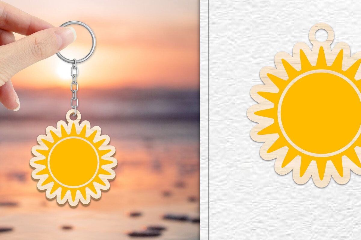 Intra απο ξύλο plywood 3mm-4mm πάχος – Κοπή Laser Μπρελόκ Sun | Καλοκαιρινό μπρελόκ Δίασταση  5x5 cm INTRAFABR-101735999