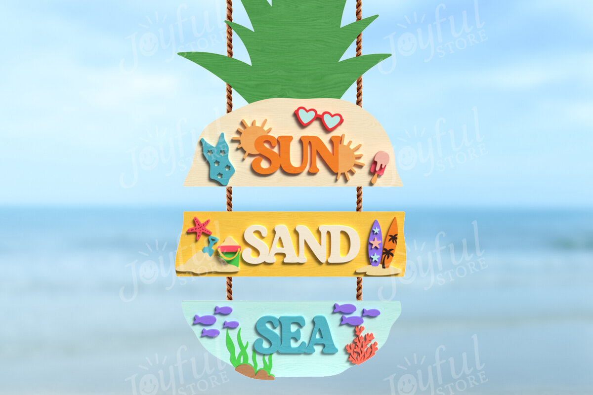 Intra απο ξύλο plywood 3mm-4mm πάχος – Sun Sand Sea Pineapple Δίασταση  20x20 cm INTRAFABR-122186054