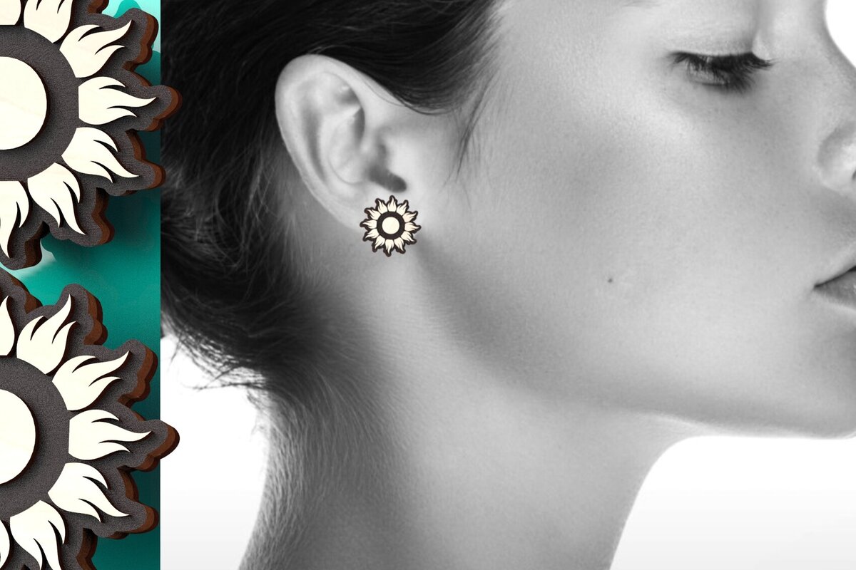 Intra απο ξύλο plywood 3mm-4mm πάχος – Πακέτο Σκουλαρίκια Sun Stud Δίασταση  5x5 cm INTRAFABR-122246686