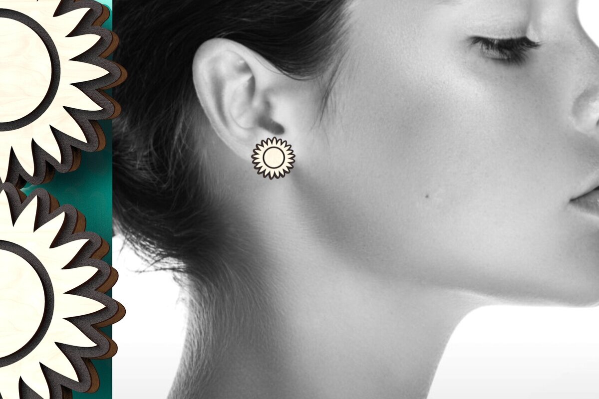 Intra απο ξύλο plywood 3mm-4mm πάχος – Σετ Σκουλαρίκια Symbol Sun Δίασταση  5x5 cm INTRAFABR-122246258