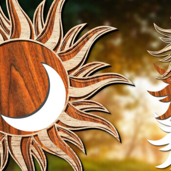 Intra απο ξύλο plywood 3mm-4mm πάχος – Ήλιος με Σελήνη 3D Ξύλινο Δίασταση 20x20 cm INTRAFABR-24190622 - Image 1