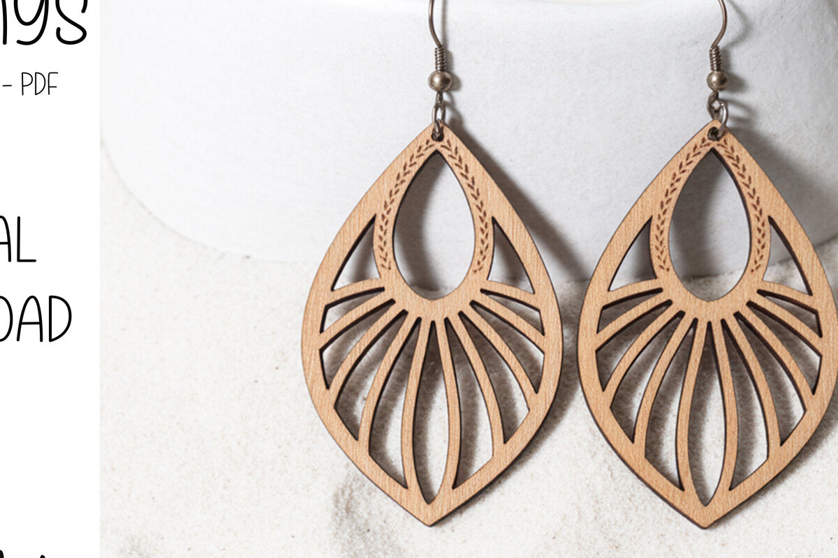Intra απο ξύλο plywood 3mm-4mm πάχος – Sunburst Leaf Earrings Δίασταση  5x5 cm INTRAFABR-121745935