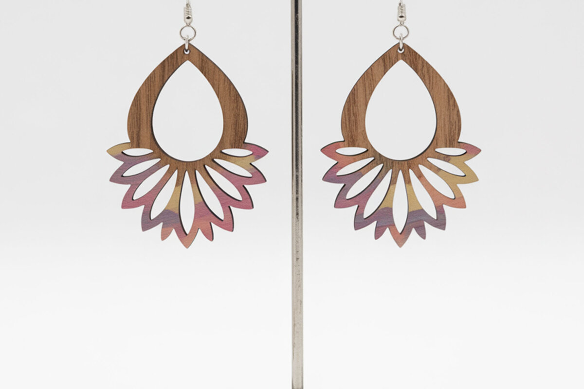 Intra απο ξύλο plywood 3mm-4mm πάχος – Sunburst Teardrop Σκουλαρίκια Δίασταση  5x5 cm INTRAFABR-122723943