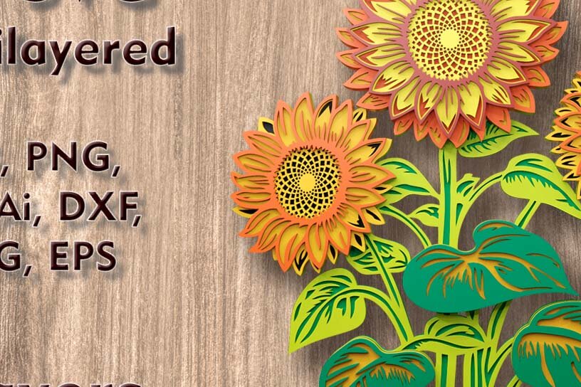 Intra απο ξύλο plywood 3mm-4mm πάχος – Αρχείο κοπής πολλαπλών επιπέδων Sunflower 3D Δίασταση  20x20 cm INTRAFABR-108944019