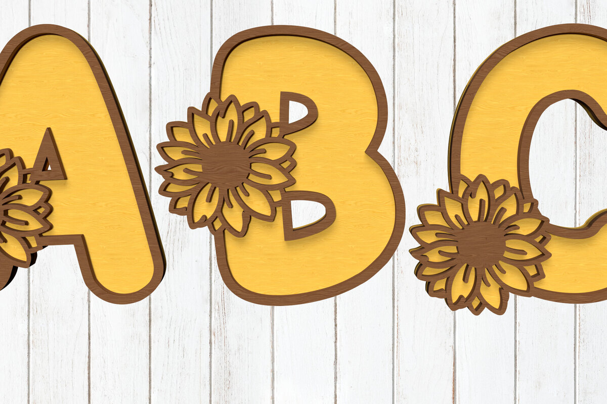 Intra απο ξύλο plywood 3mm-4mm πάχος – Sunflower Alphabet Κόψιμο με λέιζερ Δίασταση  20x20 cm INTRAFABR-119794797