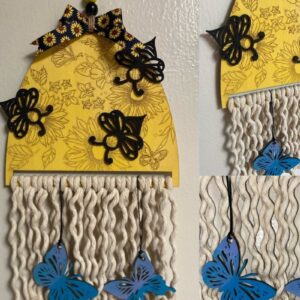 Intra απο ξύλο plywood 3mm-4mm πάχος – Laser Sunflower and Bee Macrame Δίασταση  20x20 cm INTRAFABR-31111220