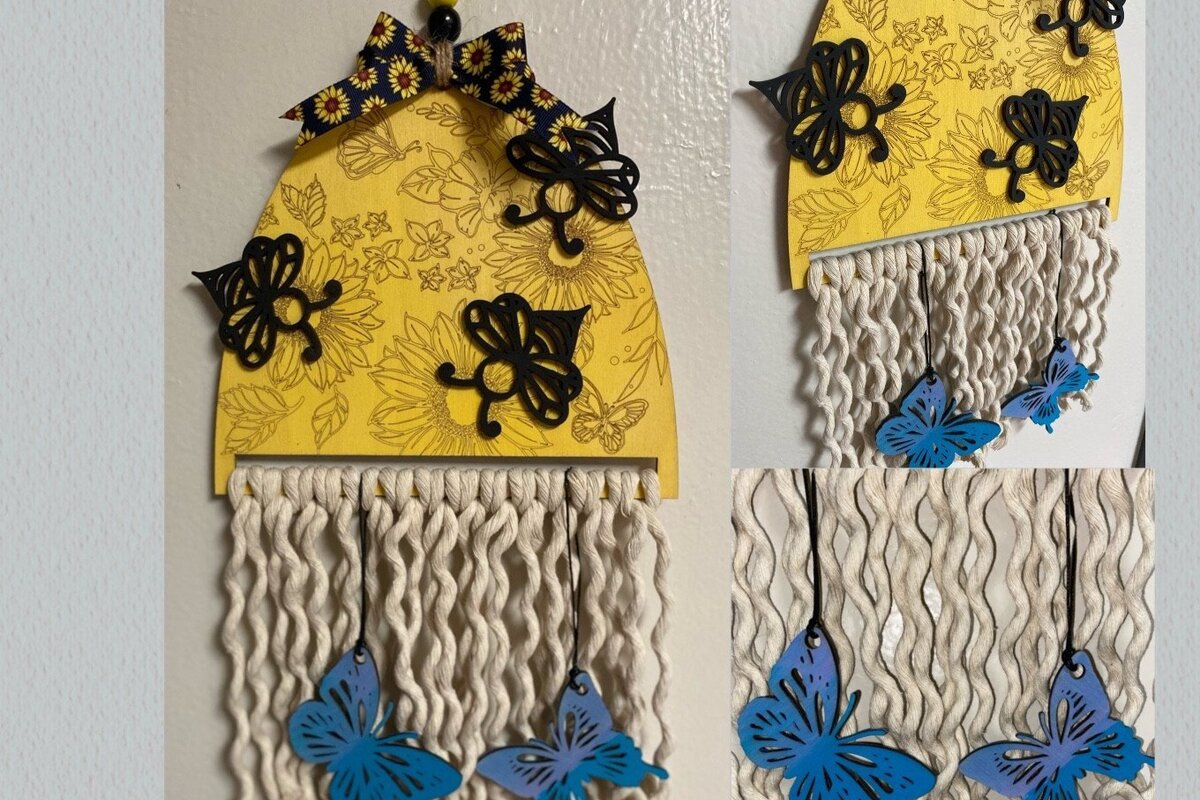 Intra απο ξύλο plywood 3mm-4mm πάχος – Laser Sunflower and Bee Macrame Δίασταση  20x20 cm INTRAFABR-31111220