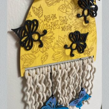 Intra απο ξύλο plywood 3mm-4mm πάχος – Laser Sunflower and Bee Macrame Δίασταση  20x20 cm INTRAFABR-31111220 - Image 3