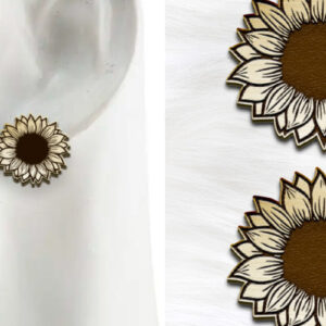 Intra απο ξύλο plywood 3mm-4mm πάχος – Σκουλαρίκια ηλίανθου Boho με λέιζερ. Δίασταση  5x5 cm INTRAFABR-123387940