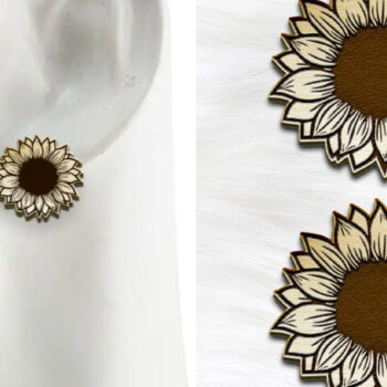 Intra απο ξύλο plywood 3mm-4mm πάχος – Σκουλαρίκια ηλίανθου Boho με λέιζερ. Δίασταση  5x5 cm INTRAFABR-123387940 - Image 1