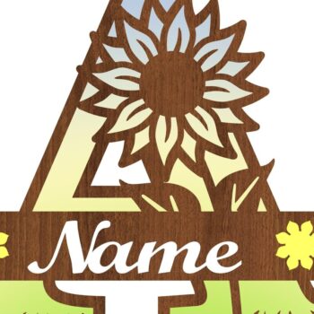 Intra απο ξύλο plywood 3mm-4mm πάχος – Μονόγραμμα ηλίανθου με κεφαλαίο γράμμα Δίασταση  20x20 cm INTRAFABR-75964998 - Image 3