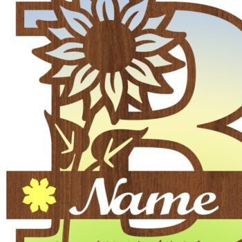 Intra απο ξύλο plywood 3mm-4mm πάχος – Μονόγραμμα ηλίανθου κεφαλαίο Γράμμα B Δίασταση  20x20 cm INTRAFABR-75965020 - Image 3