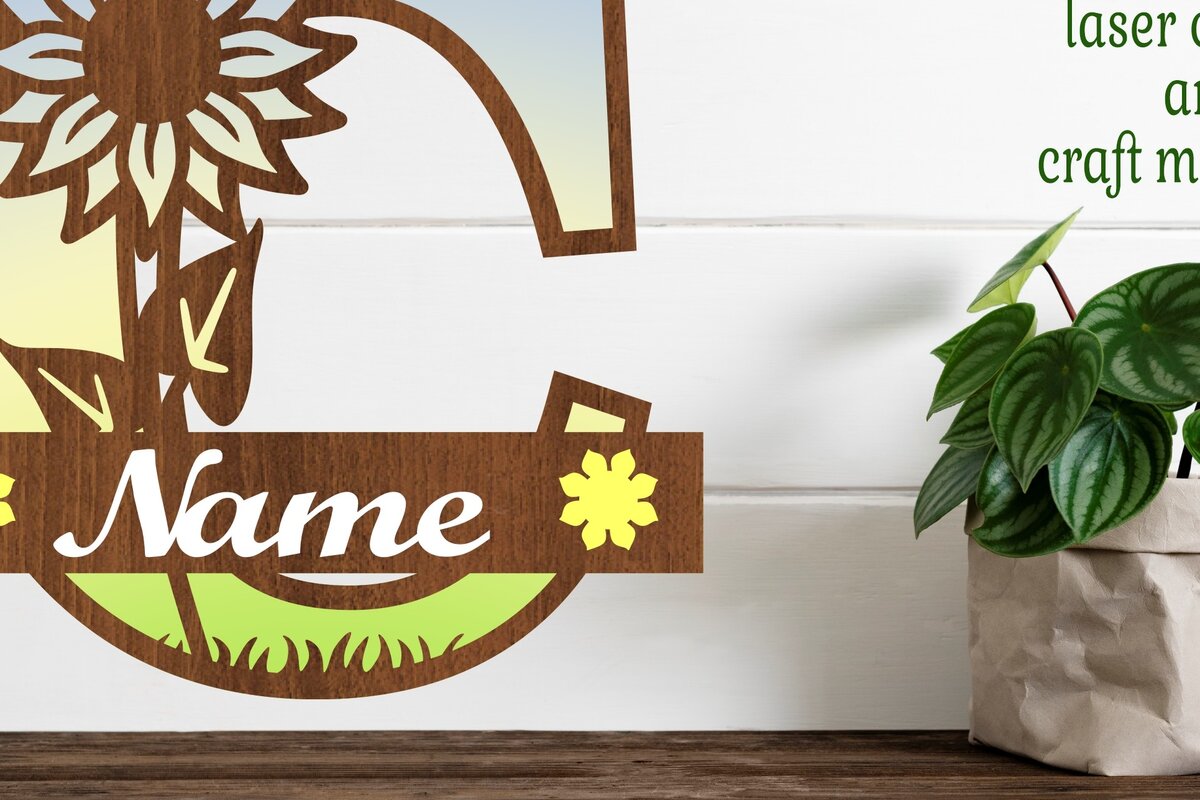 Intra απο ξύλο plywood 3mm-4mm πάχος – Μονόγραμμα ηλίανθου κεφαλαίο Γράμμα C Δίασταση  20x20 cm INTRAFABR-75965039