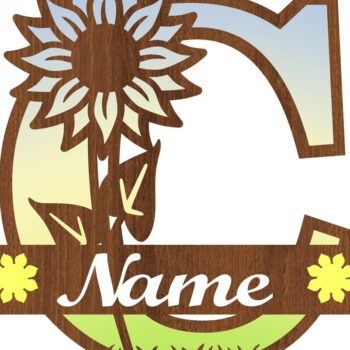 Intra απο ξύλο plywood 3mm-4mm πάχος – Μονόγραμμα ηλίανθου κεφαλαίο Γράμμα C Δίασταση  20x20 cm INTRAFABR-75965039 - Image 3