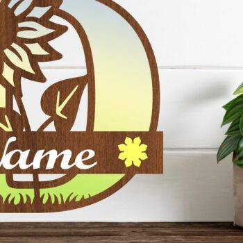 Intra απο ξύλο plywood 3mm-4mm πάχος – Μονόγραμμα ηλίανθου κεφαλαίο Γράμμα D Δίασταση  20x20 cm INTRAFABR-75965055 - Image 1