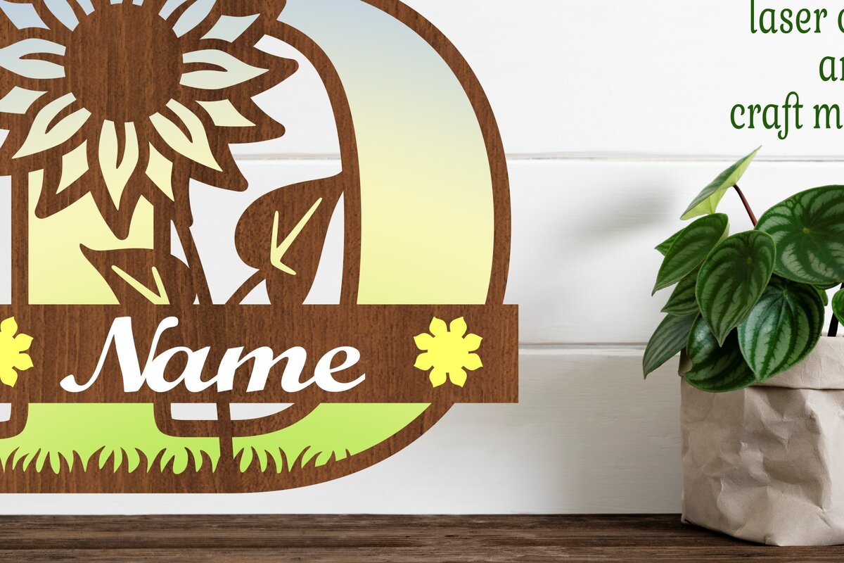 Intra απο ξύλο plywood 3mm-4mm πάχος – Μονόγραμμα ηλίανθου κεφαλαίο Γράμμα D Δίασταση  20x20 cm INTRAFABR-75965055